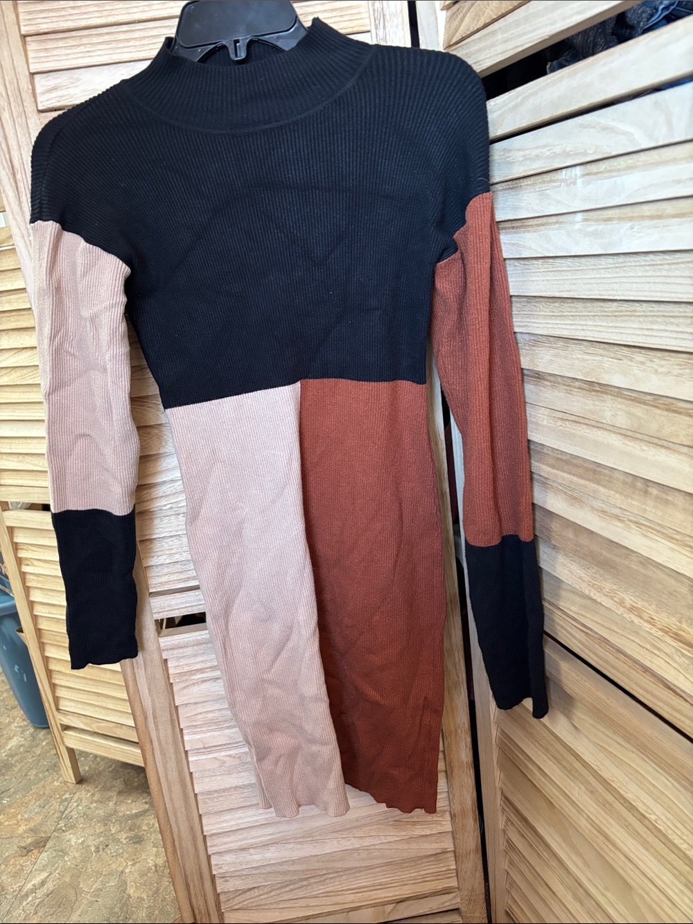 SHEIN Colorblock Long Sleeve Sweater Dress - Black, Rust & Beige 6